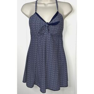 Alisha Levine Blue Dot Halter Swimdress One Piece Retro Flared Skirt Tie 8